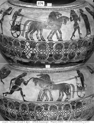 Attiska svartfiguriga dinos som föreställer vagnförare, ca 590 f.Kr. (keramik)